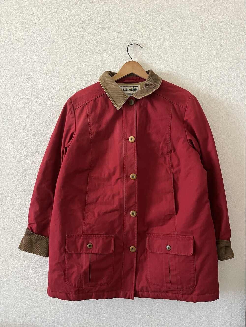LL Bean Womens Vintage Red Field Coat Canvas Jacket Medium